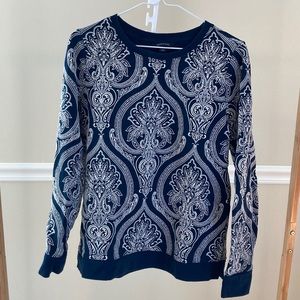 Lands End Blue Damask Crewneck Sweatshirt